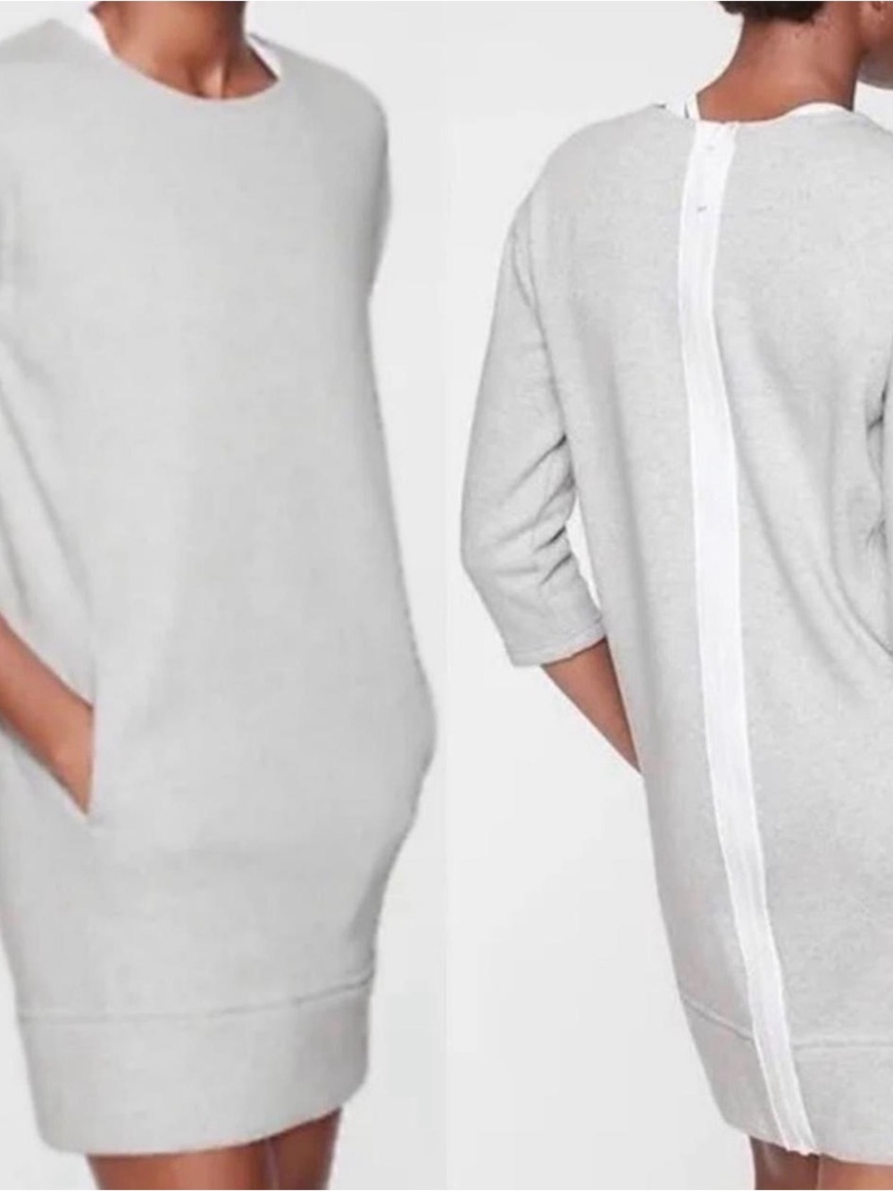 NWT Athleta Gray Cozy Karma Fleece Back Zip Sweatshirt Dress Crew Neck Size S